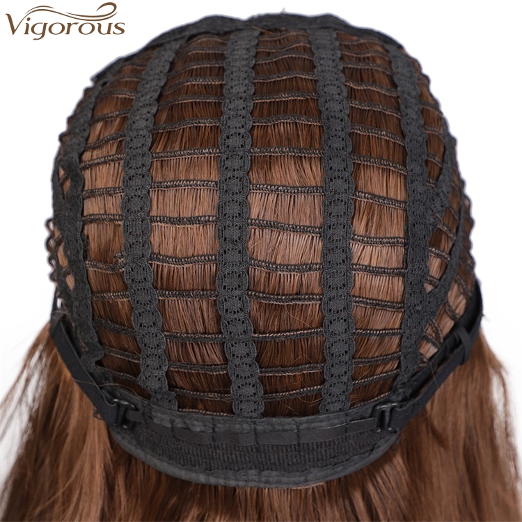 Vigorous Top Quality Fashion For Ladies Long Brown Wavy Wigs Middle Part Synthetic Fiber Wigs For Black Women Wholesales