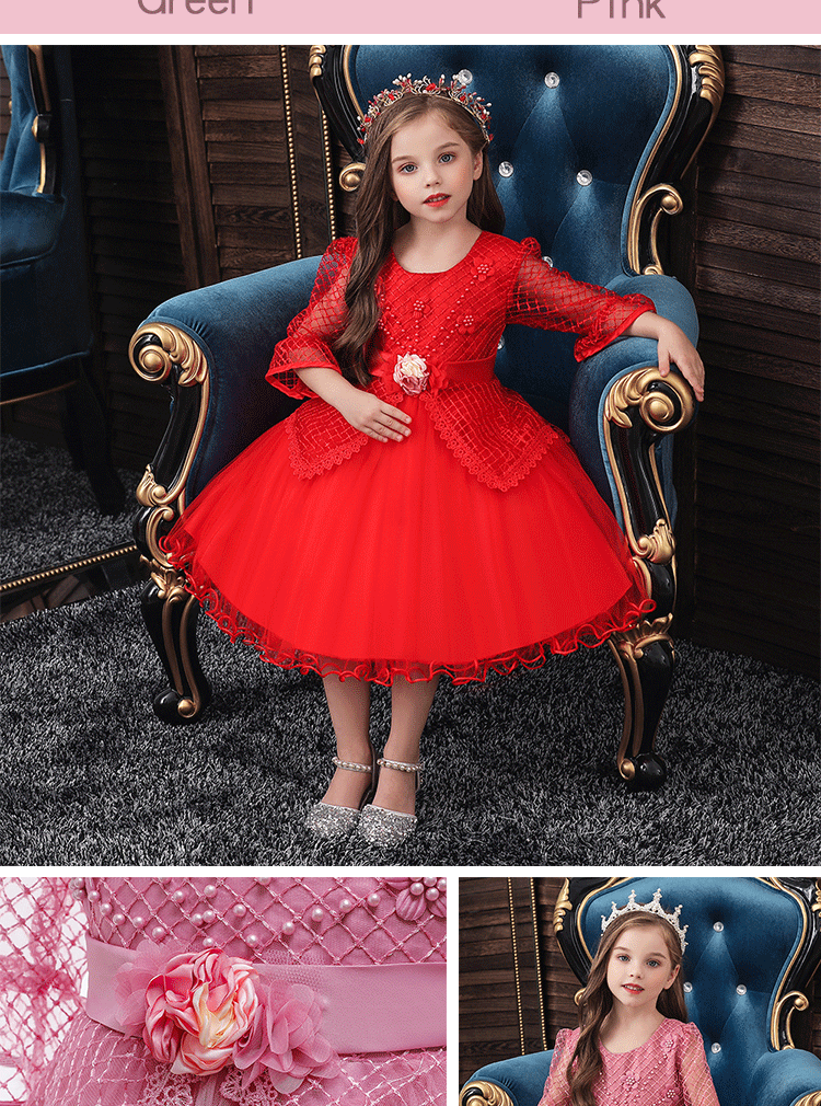 Wholesale Xxl Long Sleeve Green Striped Flower Girl Dresses For 1 Year Old