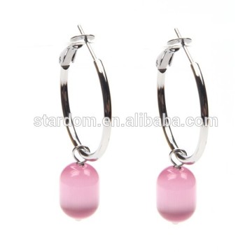 Natural Stone Pink Cat Eye Loop Earrings! TOP SALES