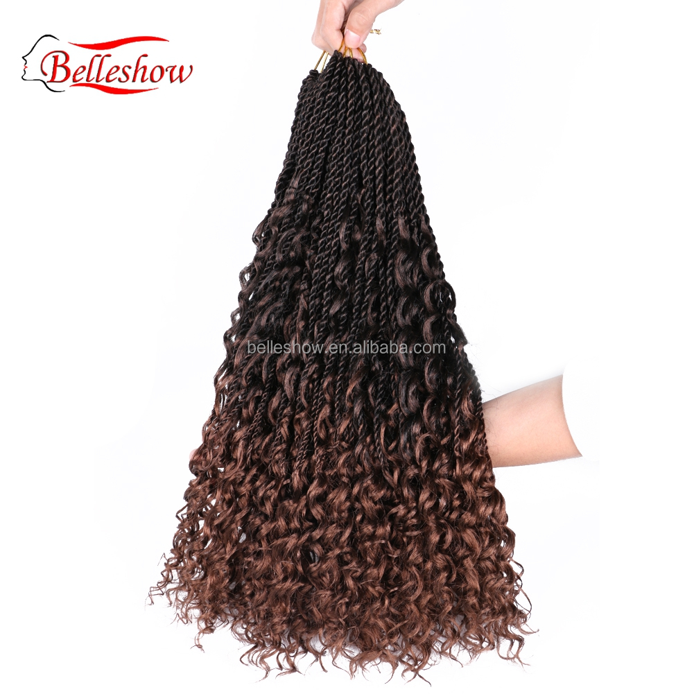 22" 20Strands/Pack Black Brown Ombre Braiding Hair Extensions Messy Senegalese Twist Crochet Hair With Curly Ends