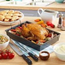 Rk Bakeware China Foodservice Nonstick Roasting Pan Turkey Roaster Rectangular Pan with Removable Rack and Handles