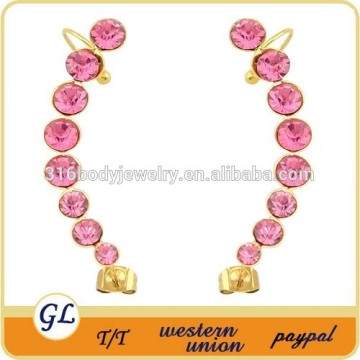 ES05073 stainless steel wholesale pink crystal women ear cuff , cheap ear cuffs