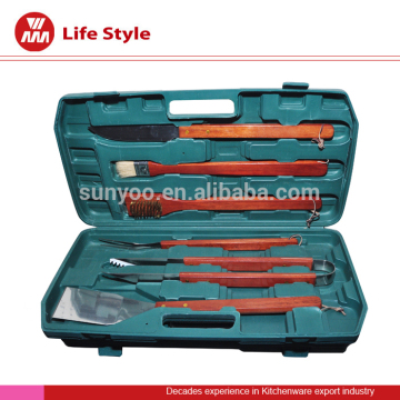 stainless steel bbq tool sets with wooden handle barbecue grill tool suits