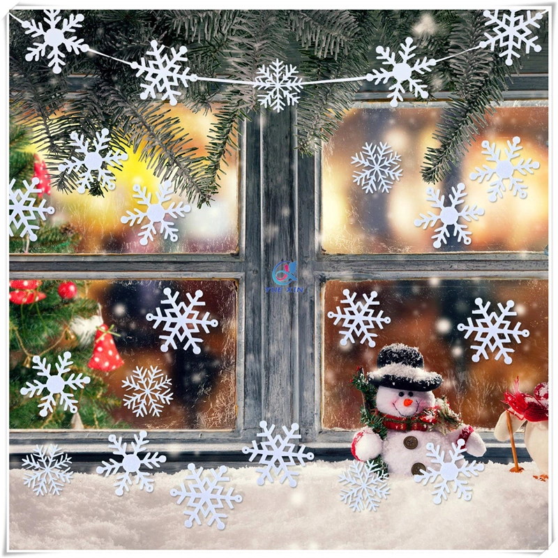 White Polyester Felt Snowflakes for New Year, Christmas Decoration