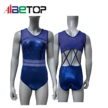 Customized Sleeveless Gymnastic Leotards with Rhinestones