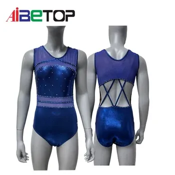 Customized Sleeveless Gymnastic Leotards with Rhinestones