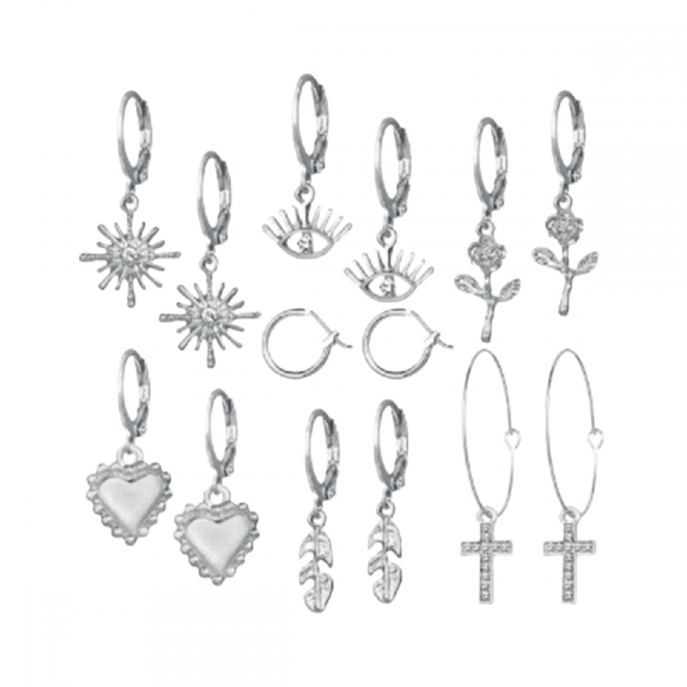 7 paires Retro Simple Rose Cross Love Love Ear Hoop Set