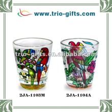 shot glassware with painted colourful logo
