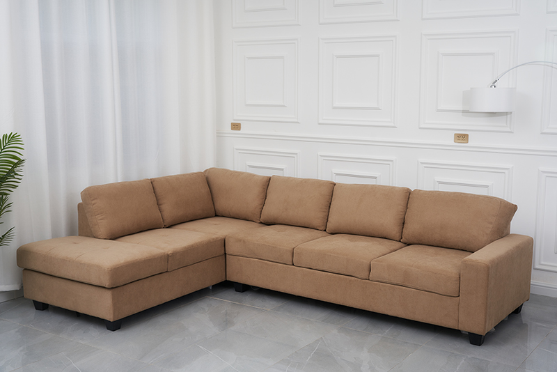 L Shaped Sectional Fabric Sofa With Ottoman