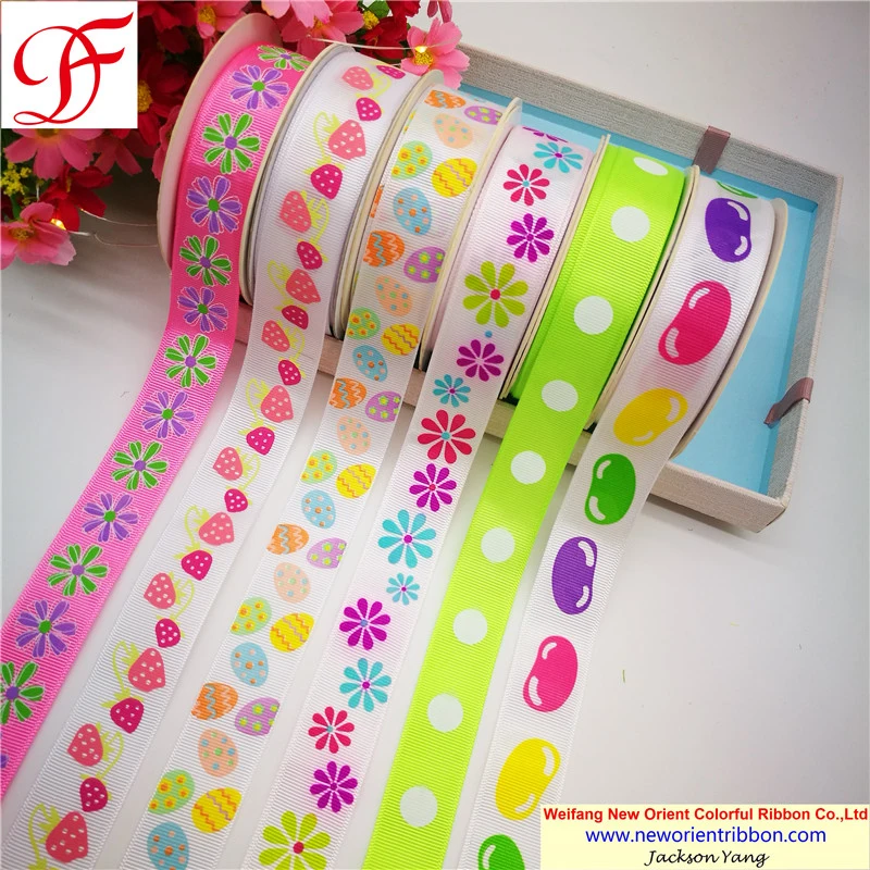 China Wholesale 100% Polyester Grosgrain Ribbon with Printing for Christmas/Seasons Festival