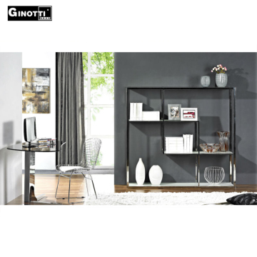 Stainless steel ladder shelf bookcase with glass