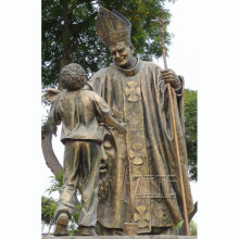 Life size bronze metal pope john paul sculpture with boy statue