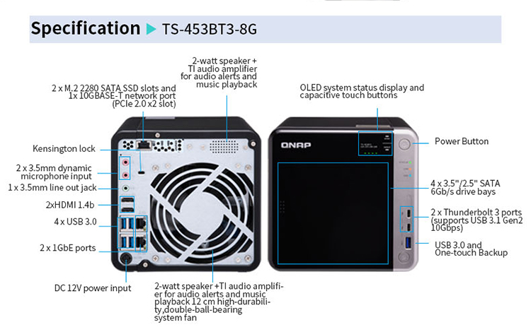 Qnap TS-453BT3-8G 4-bay Thunderbolt 3 network nas storage server