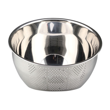 Silver Rice Washing Bowl Colander With Mesh