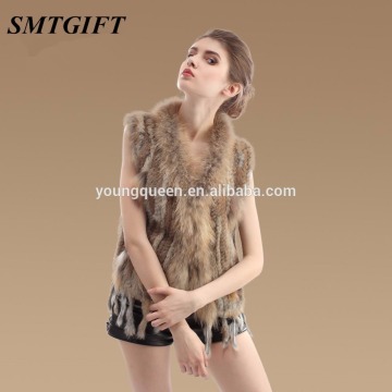 FA02 mink fur collar rabbit fur vest knitted vest fringed fashion leather fur coat wholesale