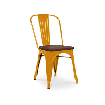 Colorful Metal Dining Chairs Wooden Surface Leisure  Garden Patio Chairs Restaurant Chairs