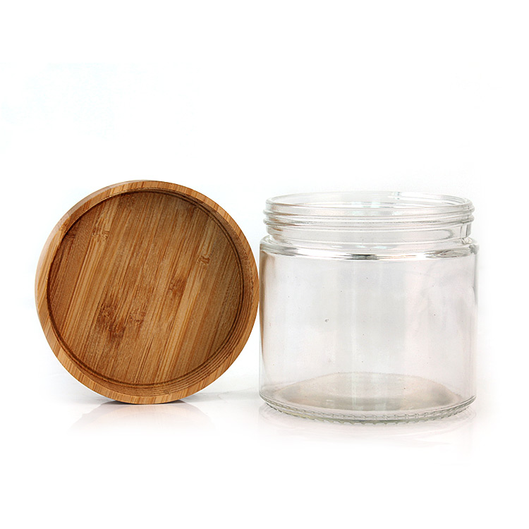 Eco friendly 420ml 14oz glass canister container jar storage food cookie spice with bamboo wood lid