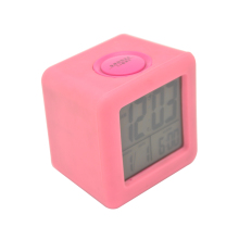 square silicone alarm table clock with snooze date