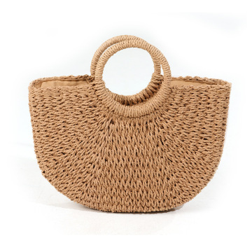 Women's Natural Chic Hand-Woven Rattan Straw Basket Bag