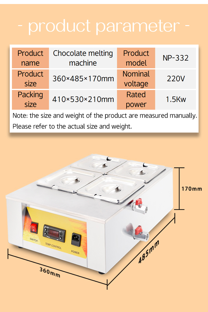 Machine de fusion de chocolat commerciale