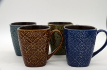 stoneware mugs embossed