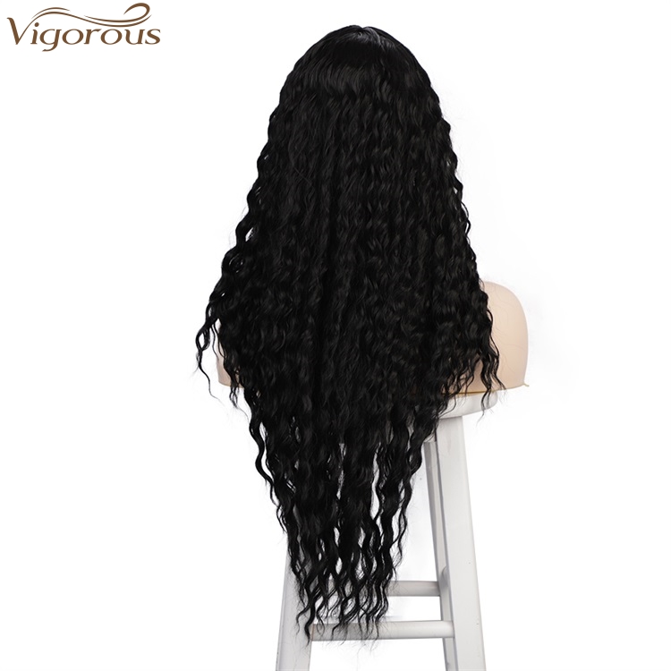 Vigorous Cheap Kinky Curly Wigs Long Synthetic Wigs For Women Middle Part Natual Black Wigs Heat Resistant Fiber Wholesale Price