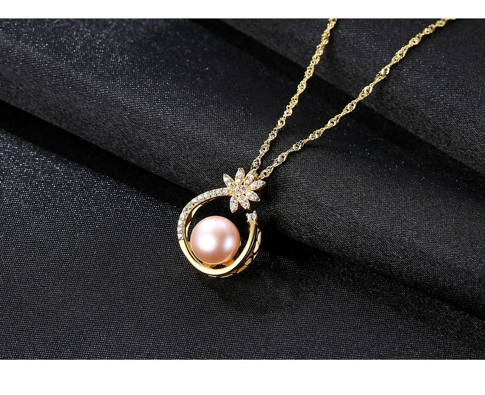 S925 Silver Fancy Semicircle Flower Freshwater Pearl Pendant Necklaces