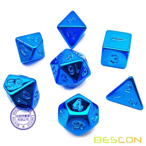 Bescon Unpainted Raw Plating Polyhedral Dice Set of Glossy Blue, RPG Dice Set of 7