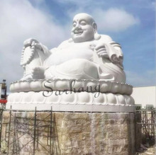 White marble stone laughing buddha statue