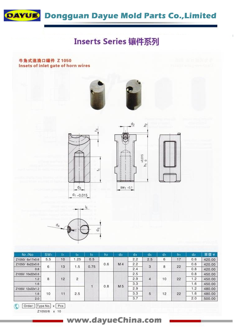 DAYUE Mold Standard Parts Gate Inserts Series