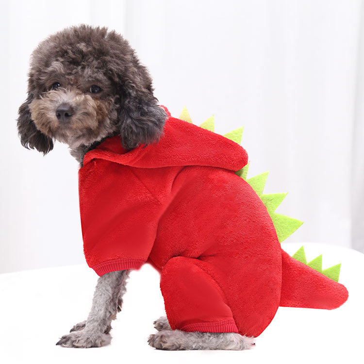 Wholesale Coral Fleece Dog Clothes Pet Dinosaur Clothes Autumn and Winter Warm Four-legged Dog Cat Clothes