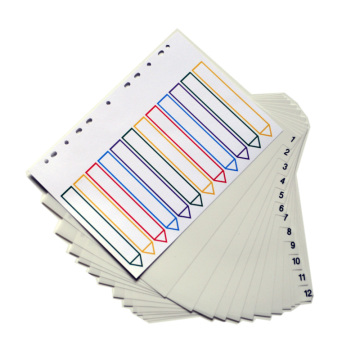Multi-Punched 12 Tab Polypropylene Plastic White A4 Index File Dividers