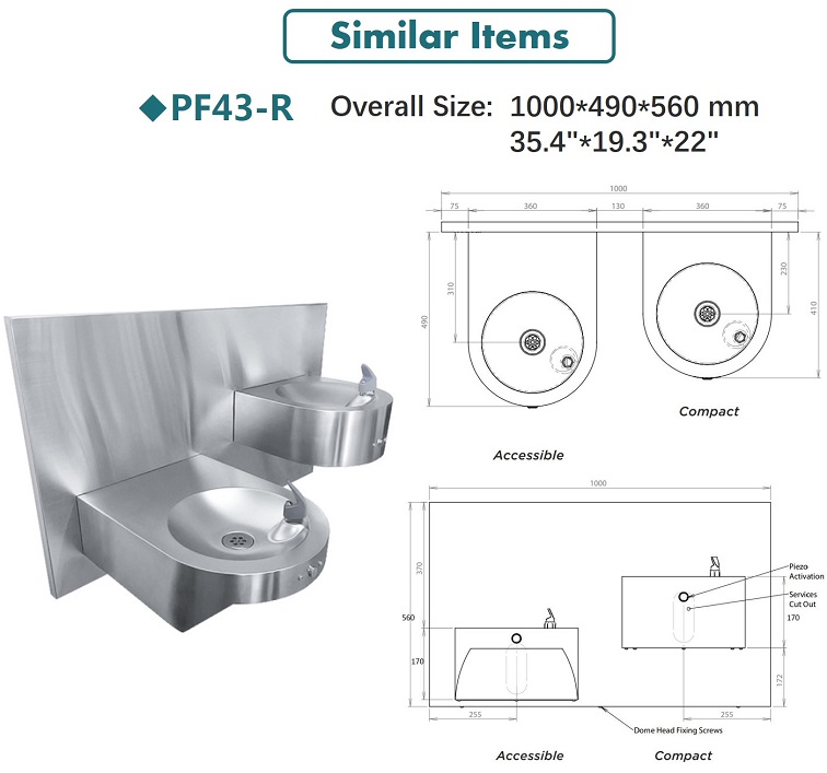 wall hung ada accessible drinking fountain