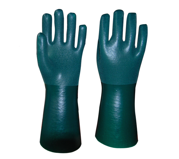 Guantes recubiertos de PVC verde Acabado arenoso 14 pulgadas