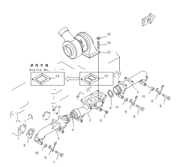 GENUINE KOMATSU SA6D155-4 ENGINE TURBOCHARGER 6502-12-9004