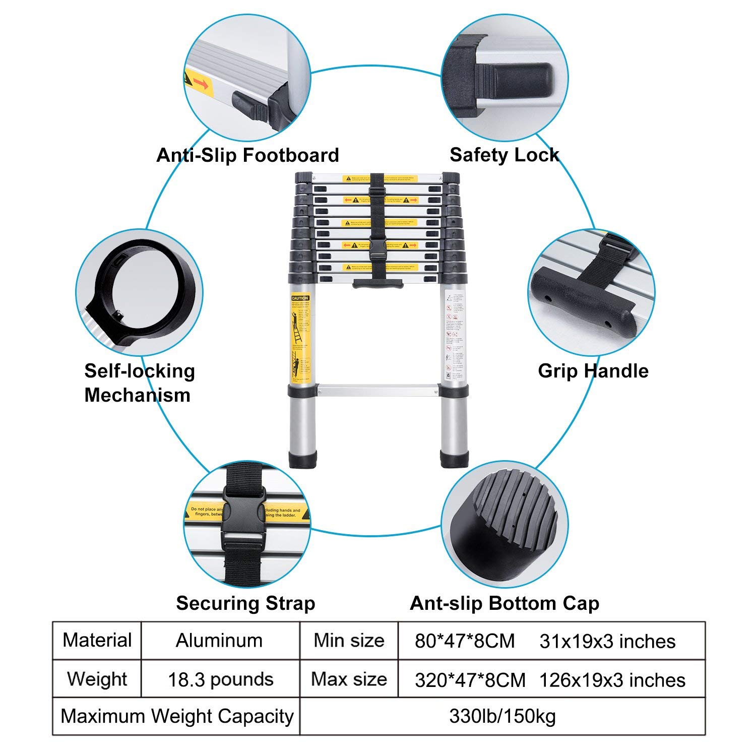 Telescopic Part Aluminum En131 Fiberglass Single Straight Ladder