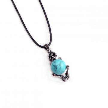 Natural Turquoise Ball Silver Alloy Skull Pendant