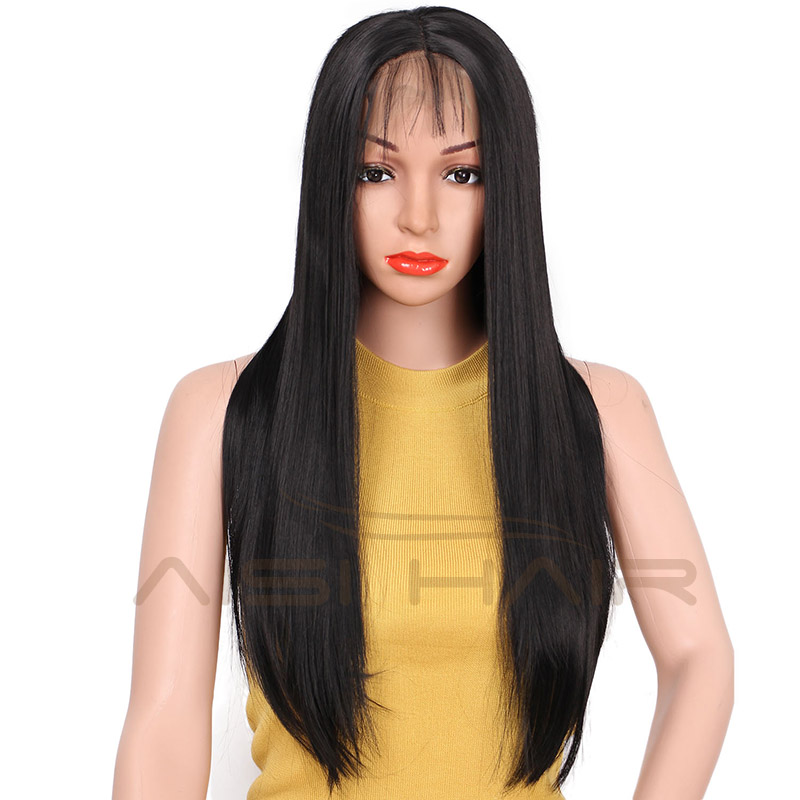 Aisi Hair Top Quality Natural Black Long Straight Synthetic Lace Front Wigs With Baby Hair For Black Women