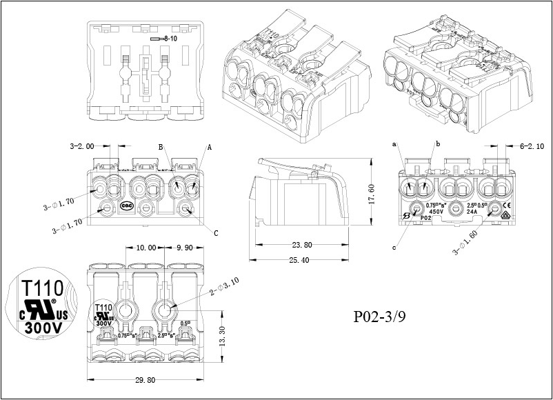 push wire connector 3 ports