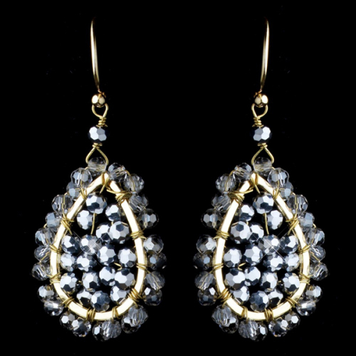 Gold Smoke Rondelle Crystal Bead Drop Earrings