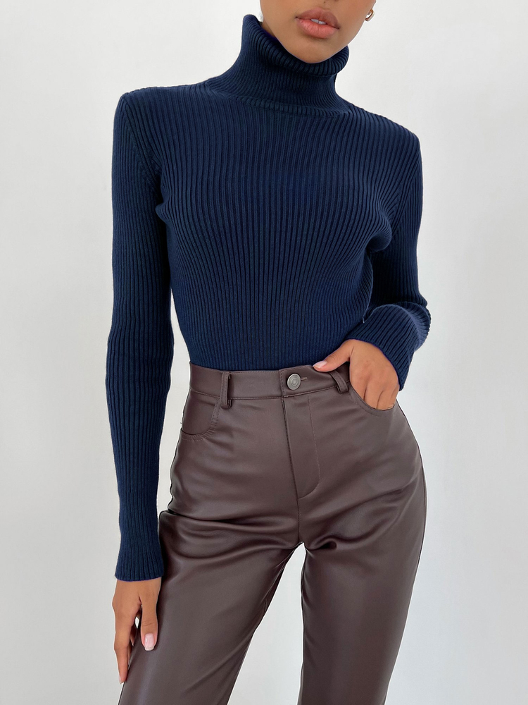 Вязаный женский свитер с высокой водолазкой и пуловером High Turtleneck Knitted Women Sweater Pullover