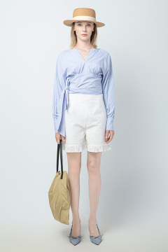 Women V-Neck Stylish Blue Striped Shirt