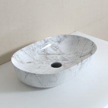 OEM White Marble Ceramic Cheap Sanitary Ware Oval Bathroom Sink