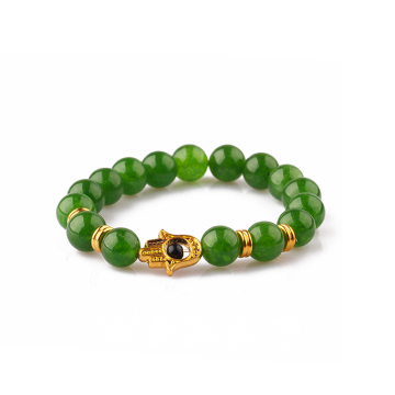 2018 custom hamsa hand charm green jade bracelets men