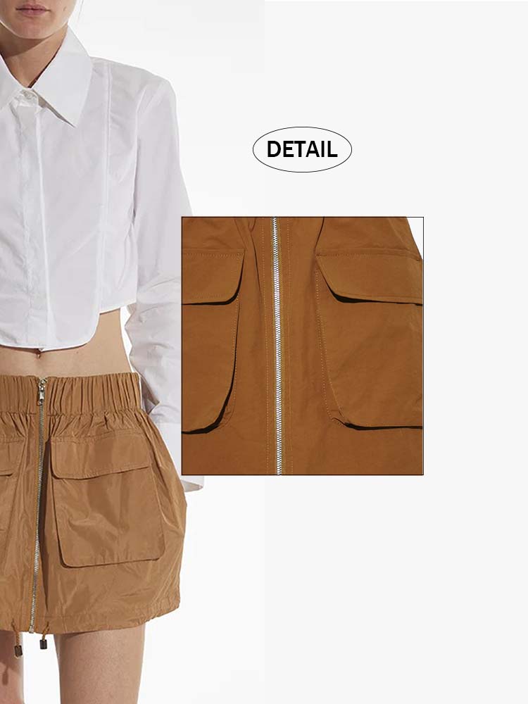 Women's Casual Ruched Waistband Draw Cord Cargo Skirt