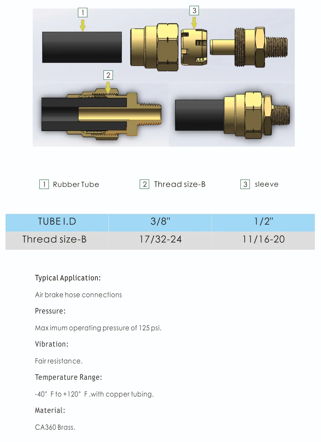 Pneumatic Brass Coupler Air Brake Hose Ends DOT Tube Fittings Adapter