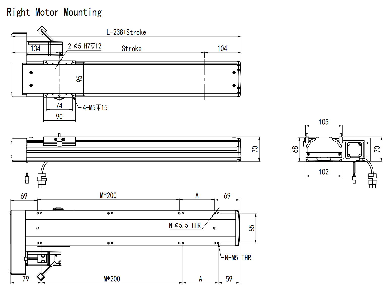 800mm linear motion module right mount