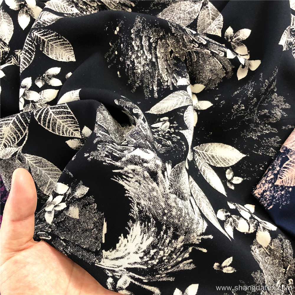 Popular Nice Leaf Design Black Discharge Rayon Printing