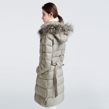 Red Long Puffer Jacket With Fur Hood