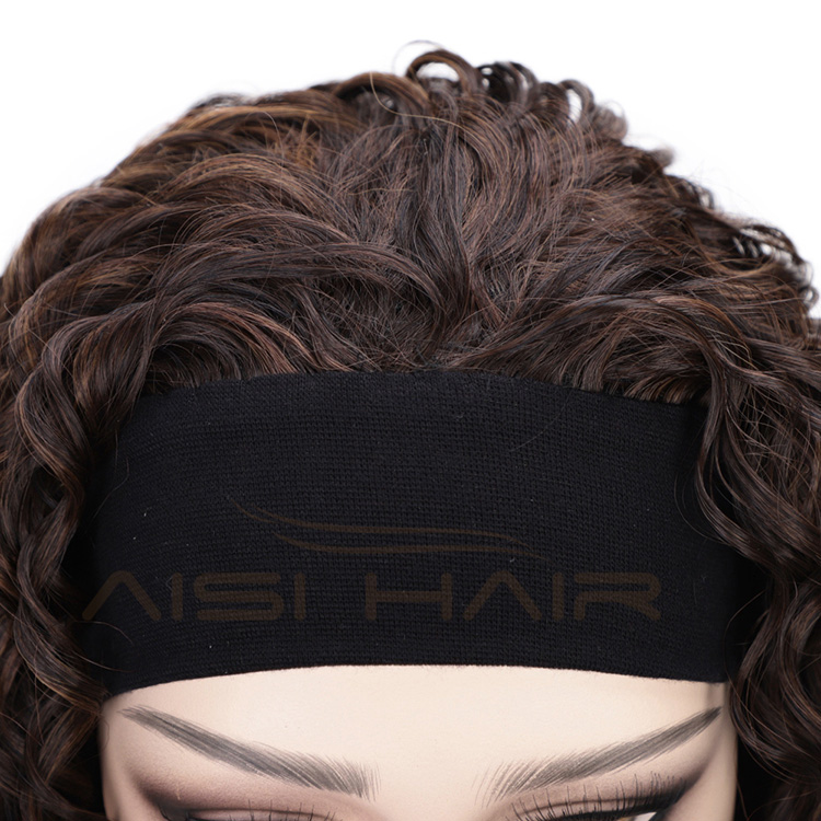 Aisi Hair Short Heat Resistant Synthetic Curly Wigs Half Ladies 3/4 Wig With Headband Brown Wigs Long Straight for Women